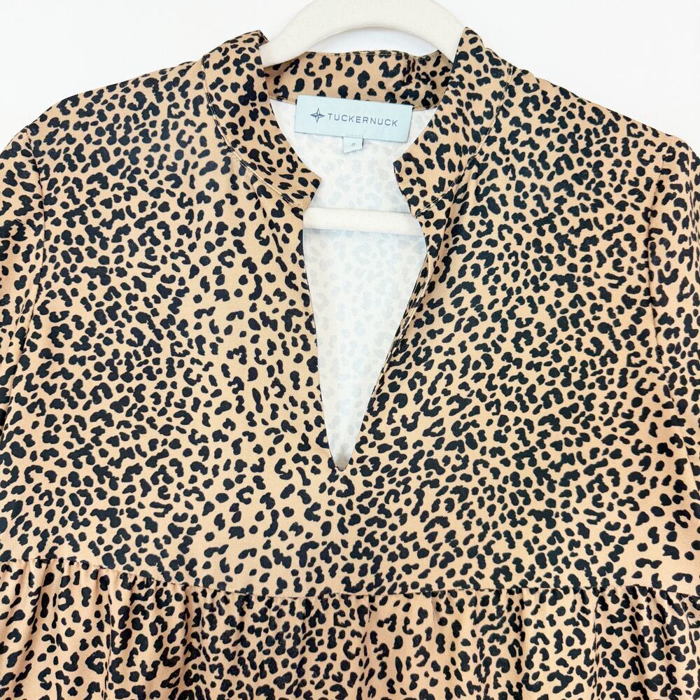 Tuckernuck Edith Leopard Tiered Top V-Neck 3/4 Sleeves Tan & Black Women's Small - Picture 3 of 12